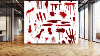 Blood or paint splatters splash spot red stain blot patch liquid texture drop grunge abstract dirty mark vector illustration Wall mural