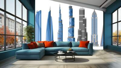 Building skyscraper in cityscape vector city skyline and business officebuilding of commercial company and build architecture to high sky set illustration isolated on white background Wall mural