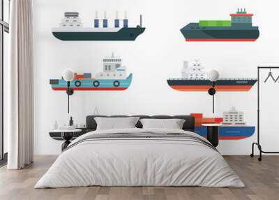 cargo vessels and tankers shipping delivery bulk carrier train freight boat tankers isolated vector  Wall mural