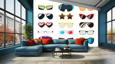 fashion set sunglasses accessory sun spectacles plastic frame modern eyeglasses vector illustration. Wall mural