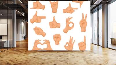 Hands showing deaf-mute different gestures isolated on white human arm hold collection communication and direction design fist touch vector illusstration. Wall mural