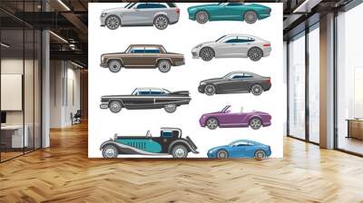 Luxury car vector retro auto transport and vehicle automobile illustration set of automotive industry isolated citycar on white background illustration Wall mural