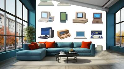 Old vintage computer set vector. Wall mural