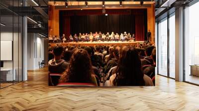 A school auditorium filled with the sound of music, as students rehearse for a performance that will enchant and inspire. Wall mural