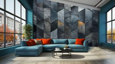 Geometrical Grigio Carnico marble tiles, with a mix of gray shades and intricate textures Wall mural