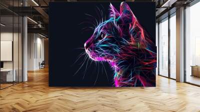 Illustration abstract 3d hologram cat animal, on dark background. AI generated Wall mural