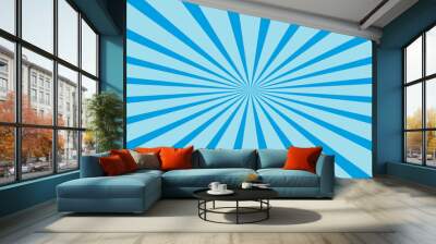 light blue sunburst background. light blue sun rays gradient wide vector background Wall mural