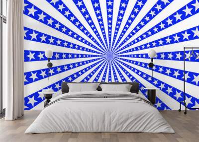 Sunburst pattern background with stars. retro blue sunburst background Wall mural