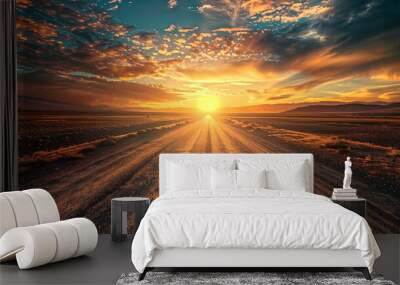 towards the unknown, adventure and freedom, An open road through Wall mural