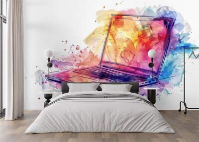 watercolor colorful laptop computer illustration Wall mural