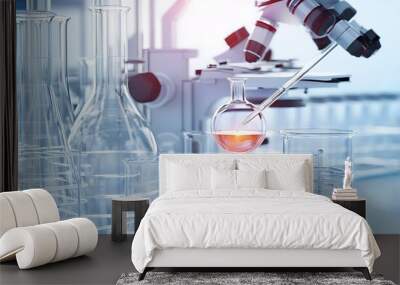 3D rendered image of precision chemical instruments and glassware in a lab Wall mural