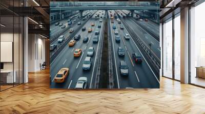 A busy highway with many cars on it Wall mural