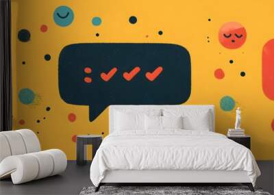 a collection of customer testimonials, with stylized speech bubbles and quote boxes filled with positive feedback from satisfied customers. Wall mural