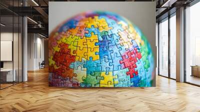 A globe made up of colorful puzzle pieces, each piece representing a different nation working together to form a whole Wall mural