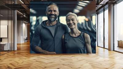 A healthy woman and a healthy man training at the gym 11 Wall mural