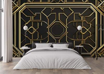 Art Deco Gold Frame, Geometric Pattern, 3D, Minimalism, Gold Frame, Art Deco, Frame Wall mural