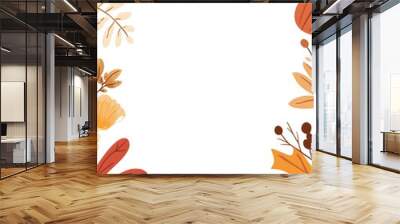 Autumn-themed rectangular frame border illustration with a white background, a simple and clean design, an autumn color palette, with copy space in the center Wall mural