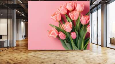 beautiful bunch of pink tulips flowers on decent pastel rose background - the background offers lots of space for text Wall mural