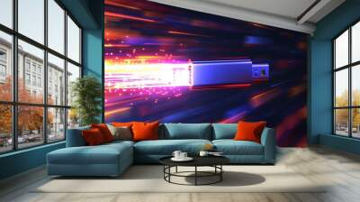 Digital Data Transfer: A USB Drive in Motion Wall mural