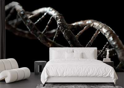 DNA sequence closeup isolated on black background as graphical element for genetic scientific experiment or mapping sequencing, relations ship DNA tests and chronic and cancer disease cure discovery Wall mural