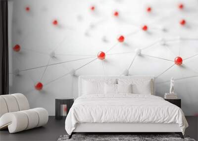 network and connection concept with red and white dots on white laconic background Wall mural