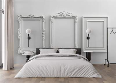 Ornate White Picture Frame on White Wall Wall mural