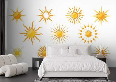 Sun icon set. Vector flat design.sun star icons.Collection of sun stars for use in as logo or weather icon.solar isolated icon, sunshine, sunset collection, summer, sunlight Wall mural