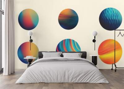 Teal orange grainy gradient vibrant sphere circle set red blue yellow abstract shapes isolated design elements Wall mural