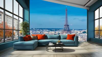     Paris, panorama of the Eiffel tower, with the Seine and bridges, and the most famous monuments  Wall mural