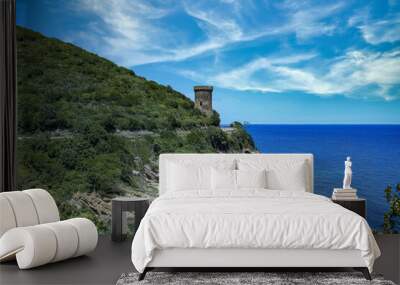 Corsica, the Losse tower, ancient genoese fortress on the coast, seascape in spring
 Wall mural