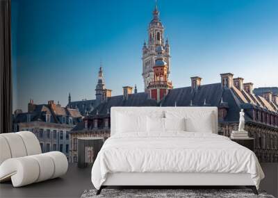 Lille, old facades in the center, the belfry of the Chambre de Commerce in background 
 Wall mural