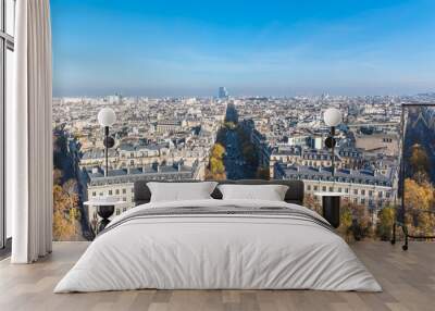 paris, panorama from arc de triomphe, buildings, avenues and monuments, and the new court house in b Wall mural