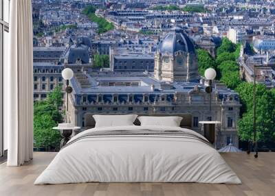 Paris, view of typical roofs of the French capital, with the Bourse du Commerce on the ile de la Cite Wall mural