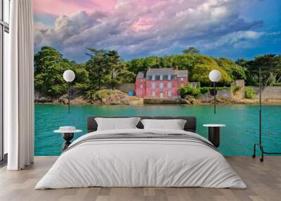 Typical pink house in Morbihan gulf. Wall mural