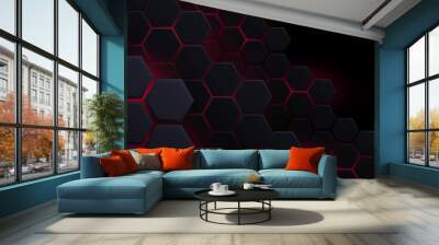 Abstract Futuristic background with hexagons . dark sci-fi hi-tech wallpaper with red lights . Wall mural