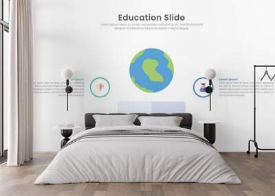 Education slide infographic template with 2 point stage and icons for presentation. Wall mural