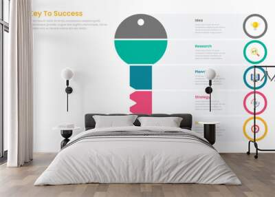 Key to success infographic template design with five steps Wall mural