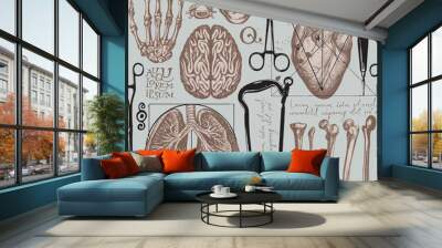 Anatomy seamless pattern with draw human organs Wall mural