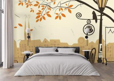 autumn landscape with a street cafe Wall mural