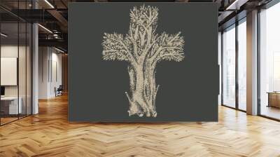 Concept of a Christian cross in the form of a tree hand drawn. Decorative tree in the shape of a cross. Vector illustration, religious sign, icon, logo, emblem, design element. Wall mural