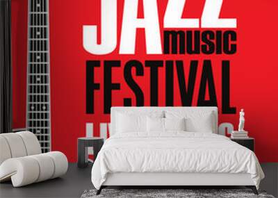 Vector banner for Jazz festival of live music with acoustic guitar in retro style on red background Wall mural