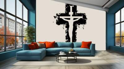 Vector illustration on religious theme with crucified Jesus Christ on the background of abstract black cross with the words Christ died for our sins. Wall mural