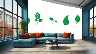 Leaf icons set ecology nature element, green leafs, environment and nature eco sign. Leaves on white background – stock vector Wall mural