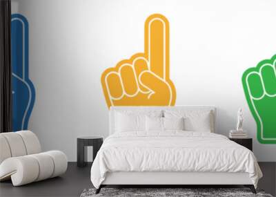 Number 1 one sports fan foam hand with raising forefinger vector icon Wall mural