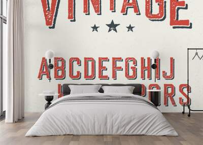 Vintage red grunge and shadowed alphabet letters. Wall mural