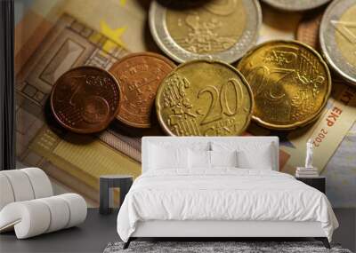 Euro coins and banknotes money. Macro background.
 Wall mural