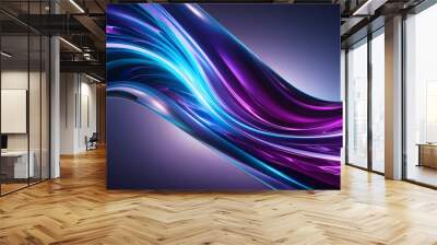 3d abstract blue purple neon energy flow glass shape background with waves wallpaper Wall mural