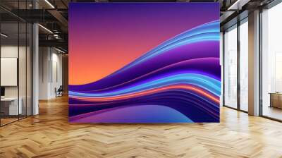 3d abstract blue purple orange neon energy flow glass shape background with waves wallpaper	 Wall mural