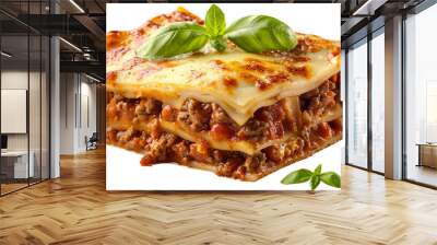 Delicious Homemade Lasagna with Bolognese Sauce on Transparent Background, Perfect for Italian Cuisine Blogs Wall mural