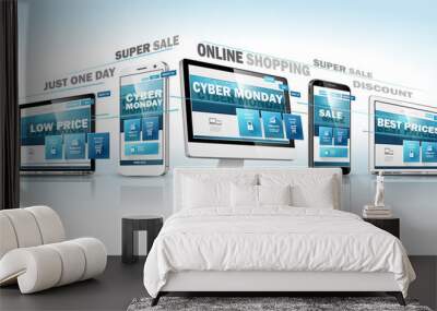  Cyber Monday Online Sale Web Design Concept. Vector Wall mural